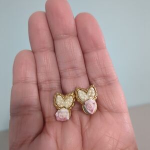 vintage Avon pink porcelain rose clip-on earrings